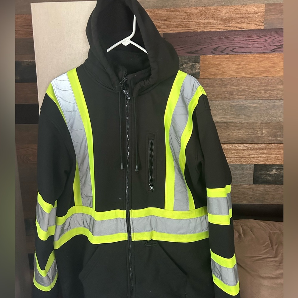Hi-Vis/Black Full Zip Fleece Lined Sweat Jacket with removable hood- Used